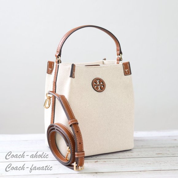 NWT Tory Burch Blake Canvas Bucket Bag Crossbody in Canvas/Classic Cuoio - Picture 4 of 12